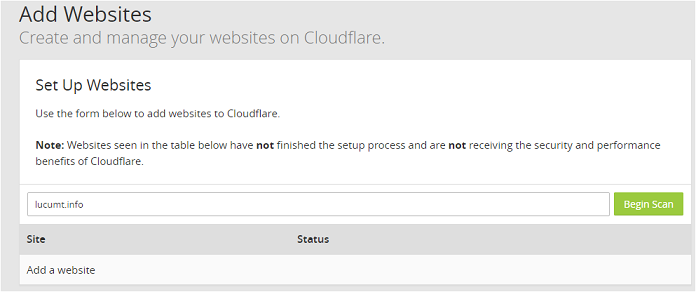 “在Cloudflare中扫描站点”